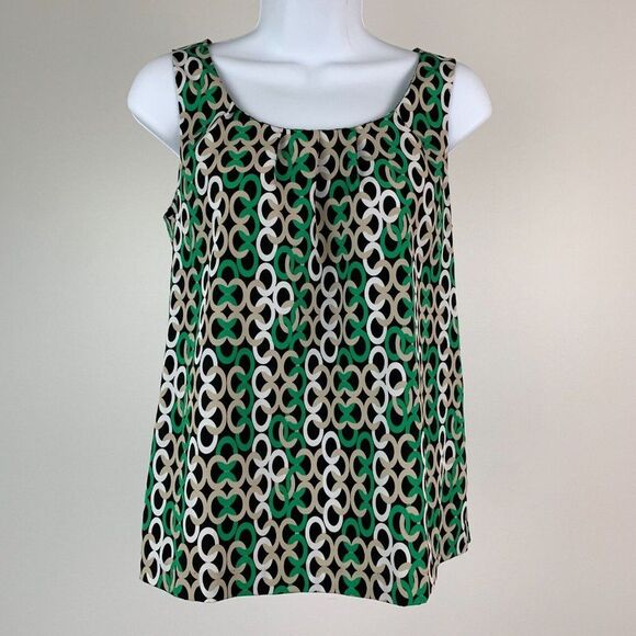 Dana Buchman sz XS Sleeveless Top Blouse Exposed Back Zipper Green Pattern - Picture 1 of 9